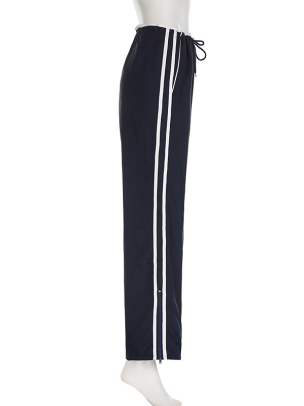 Street sports webbing contrast color casual pants elastic waist tie loose wide leg pants Shello's Creative Boutique