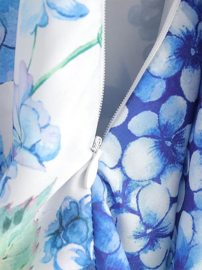 New V-neck Printed Dress with Long Sleeves - Shello's Creative Boutique