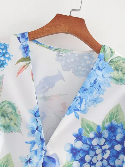 New V-neck Printed Dress with Long Sleeves - Shello's Creative Boutique