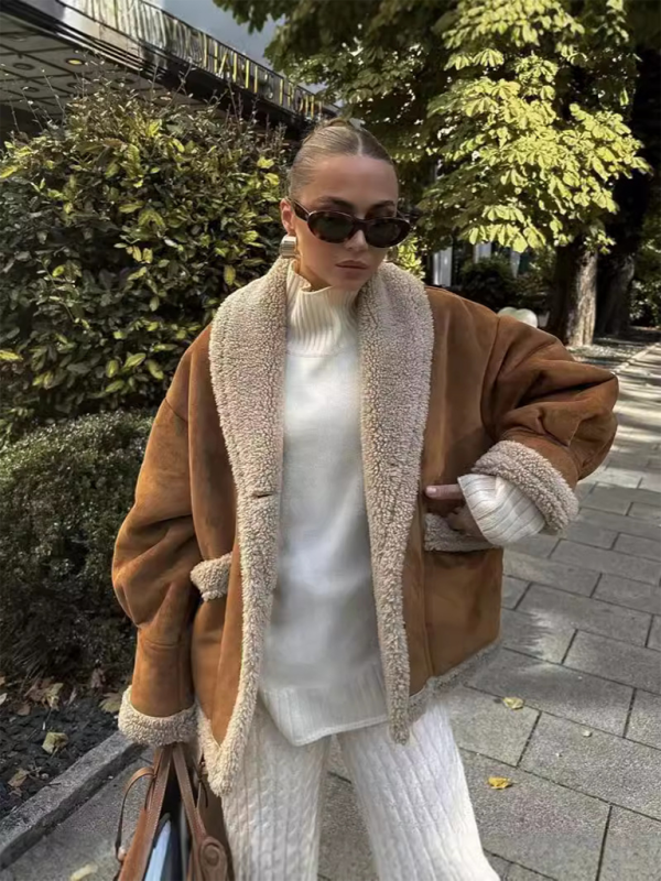 Women's American Retro Woolen Coat—Lapel Loose Top for Modern Elegance