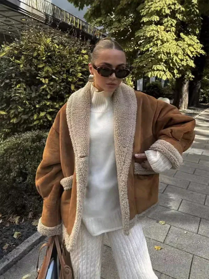 Women's Woolen Coat - American Retro Lapel Loose Top for Modern Elegance - Shello's Creative Boutique