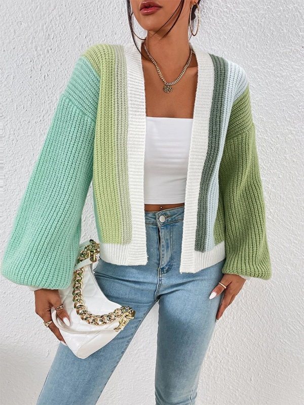 Stylish Knitted Cardigan with Contrast Colours
