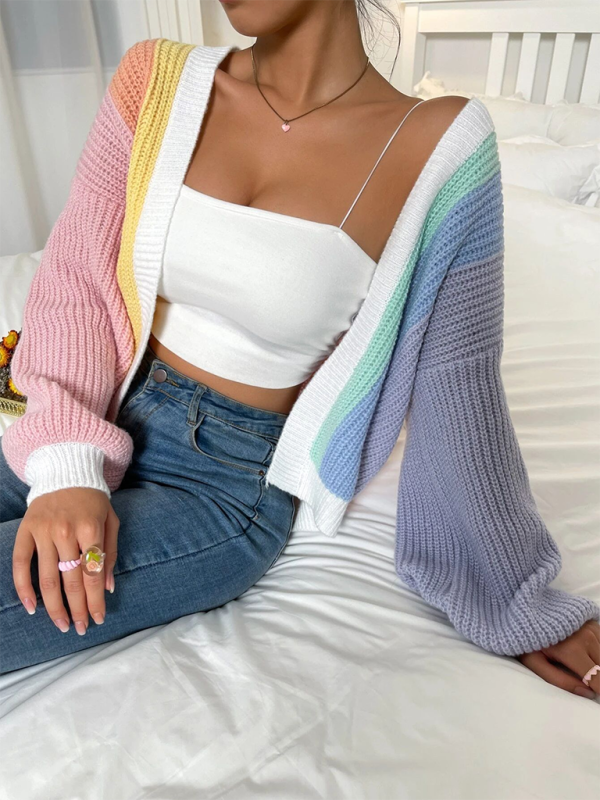 Stylish Knitted Cardigan with Contrast Colours