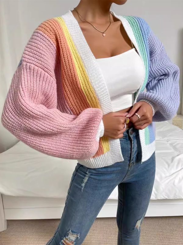Stylish Knitted Cardigan with Contrast Colours
