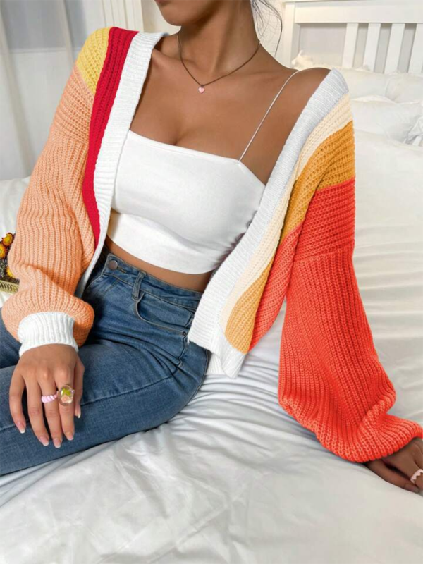 Stylish Knitted Cardigan with Contrast Colours