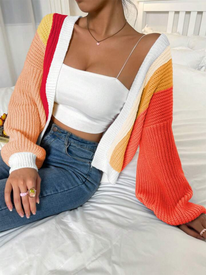 Stylish Knitted Cardigan with Contrast Colours