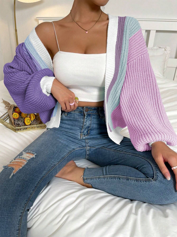 Stylish Knitted Cardigan with Contrast Colours