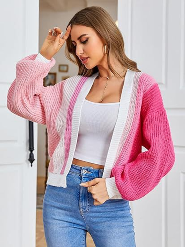 Stylish Knitted Cardigan with Contrast Colours