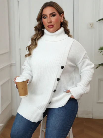 Plus Size Irregular Sweater with Button Decor Detail for Women - Shello's Creative Boutique