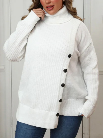 Plus Size Irregular Sweater with Button Decor Detail for Women - Shello's Creative Boutique