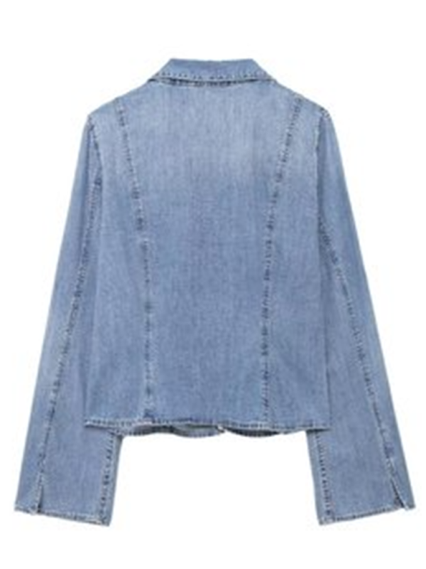 Denim shirt with pussy bow