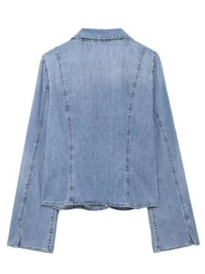 Women's Denim Shirt with Pussy Bow - Shello's Creative Boutique