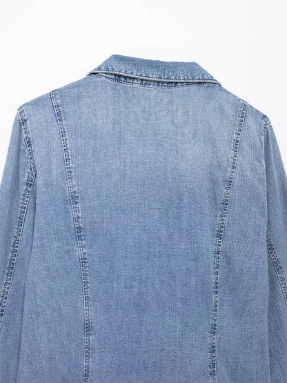 Women's Denim Shirt with Pussy Bow - Shello's Creative Boutique
