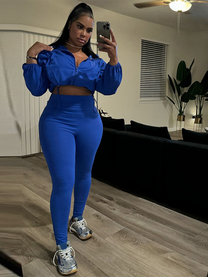 New Sexy Drawstring Waist Belly Top High Waist Tight Pants Suit