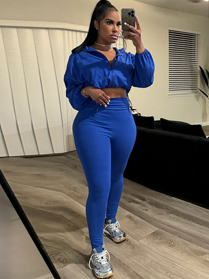 New Sexy Drawstring Waist Belly Top High Waist Tight Pants Suit