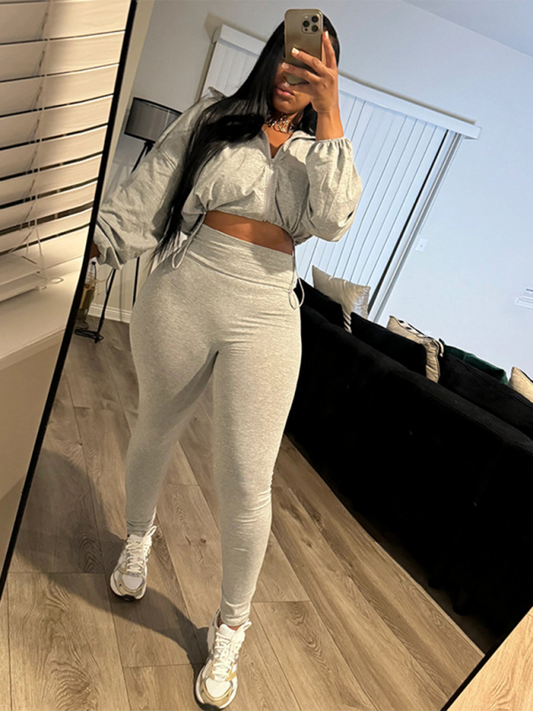 New Sexy Drawstring Waist Belly Top High Waist Tight Pants Suit