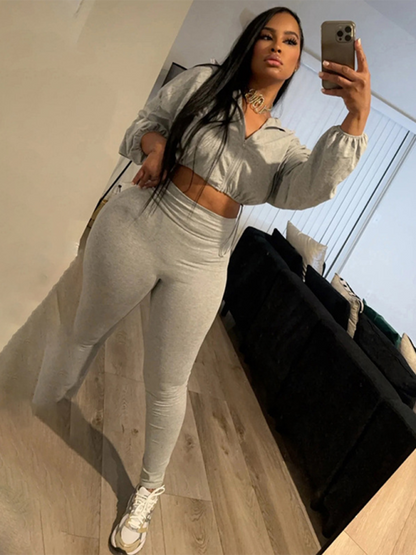 New Sexy Drawstring Waist Belly Top High Waist Tight Pants Suit