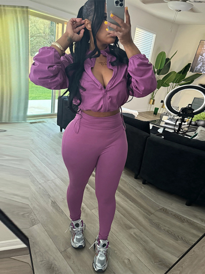 New Sexy Drawstring Waist Belly Top High Waist Tight Pants Suit
