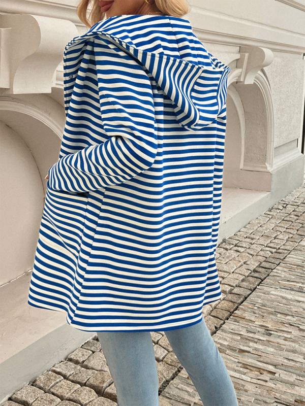 Striped Cardigan Hooded Knit Long Sleeve Coat – A Stylish Essential for Comfort and Warmth
