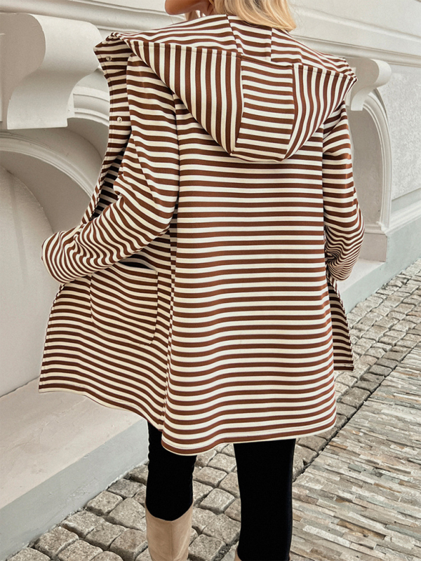 Striped Cardigan Hooded Knit Long Sleeve Coat – A Stylish Essential for Comfort and Warmth