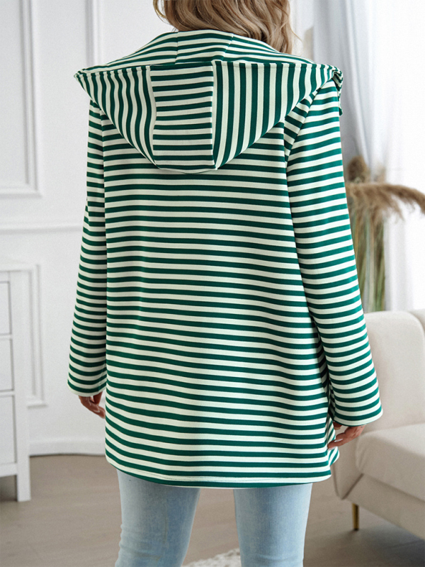 Striped Cardigan Hooded Knit Long Sleeve Coat – A Stylish Essential for Comfort and Warmth