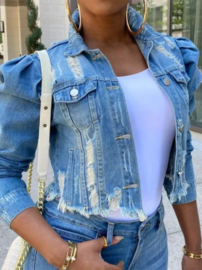 Women's Denim Puff Sleeve Jacket – Elevate Your Style with Effortless Sophistication! - Shello's Creative Boutique