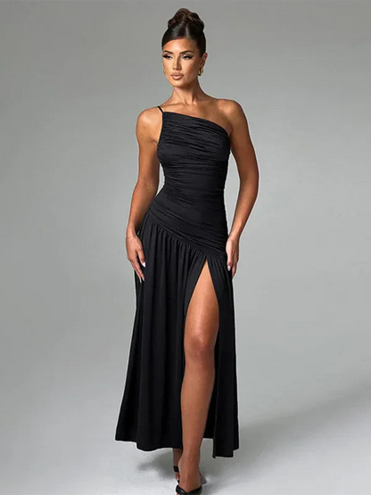 Strapless Off-Shoulder Dress with Gathered Slit - Perfect for Special Occasions - Shello's Creative Boutique