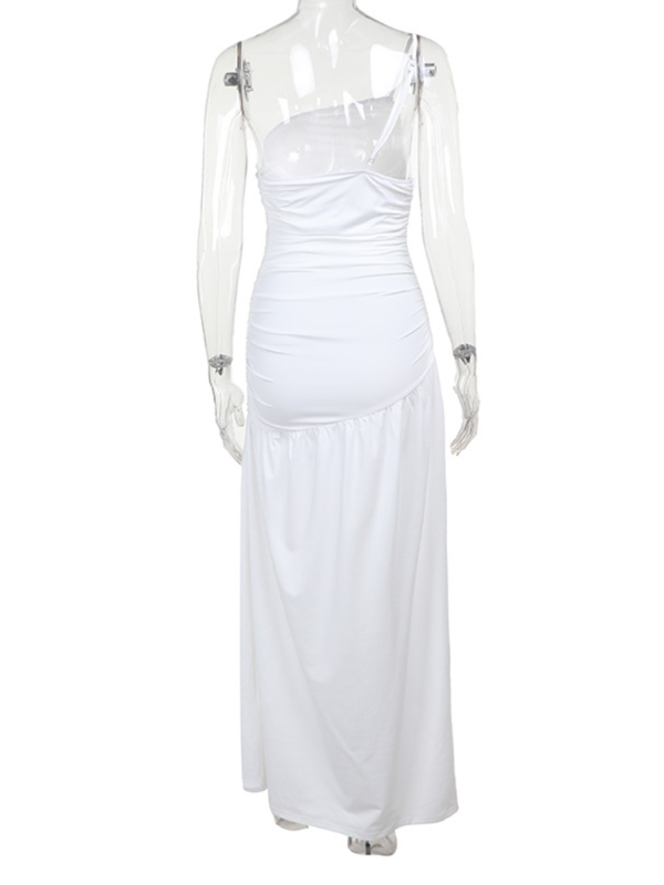Strapless off-shoulder gathered slit A-line dress Shello's Creative Boutique