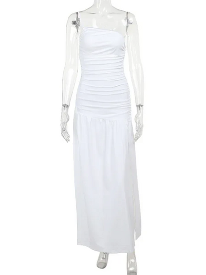 Strapless Off-Shoulder Dress with Gathered Slit - Perfect for Special Occasions - Shello's Creative Boutique