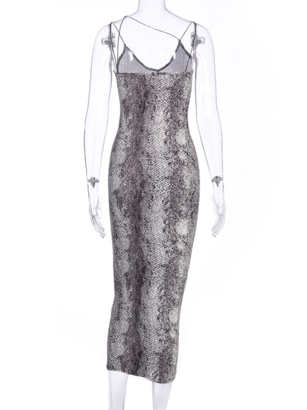 Suspender Sleeveless V-neck Leopard Snake Print Dress Fashion Sexy Midi Dress Shello's Creative Boutique