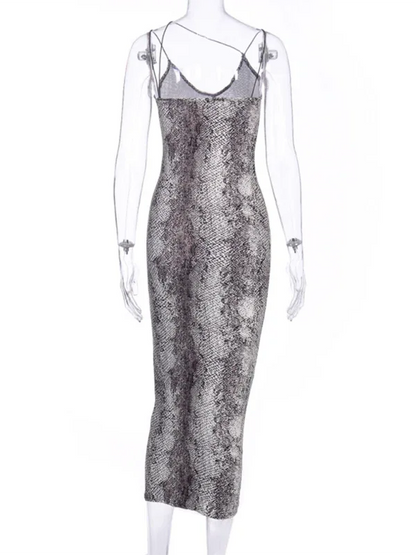 Sleeveless V-Neck Leopard Dress – Make a Bold Statement with Snake Print Fashion - Shello's Creative Boutique