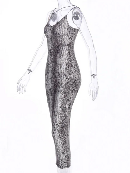 Sleeveless V-Neck Leopard Dress – Make a Bold Statement with Snake Print Fashion - Shello's Creative Boutique