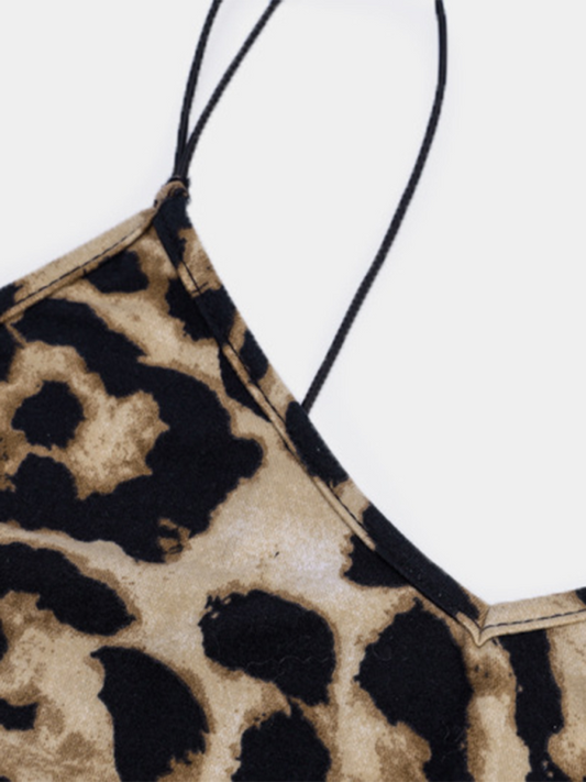 Suspender Sleeveless V-neck Leopard Snake Print Dress Fashion Sexy Midi Dress Shello's Creative Boutique