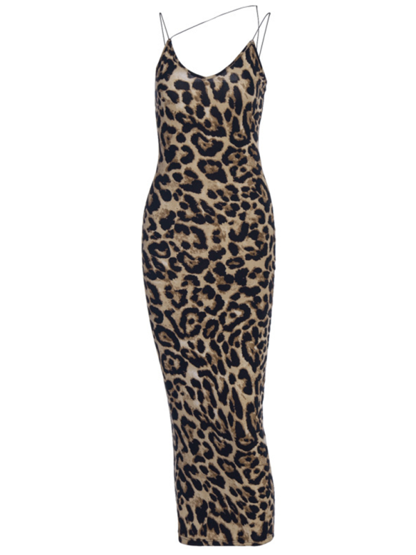 Suspender Sleeveless V-neck Leopard Snake Print Dress Fashion Sexy Midi Dress Shello's Creative Boutique