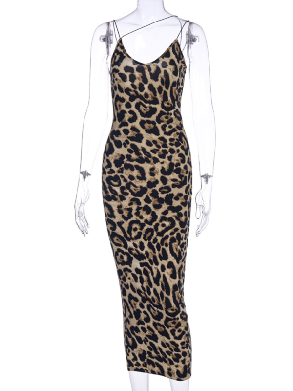 Suspender Sleeveless V-neck Leopard Snake Print Dress Fashion Sexy Midi Dress Shello's Creative Boutique