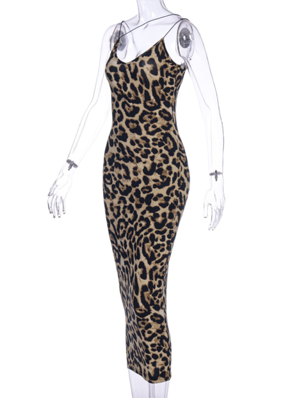 Suspender Sleeveless V-neck Leopard Snake Print Dress Fashion Sexy Midi Dress Shello's Creative Boutique