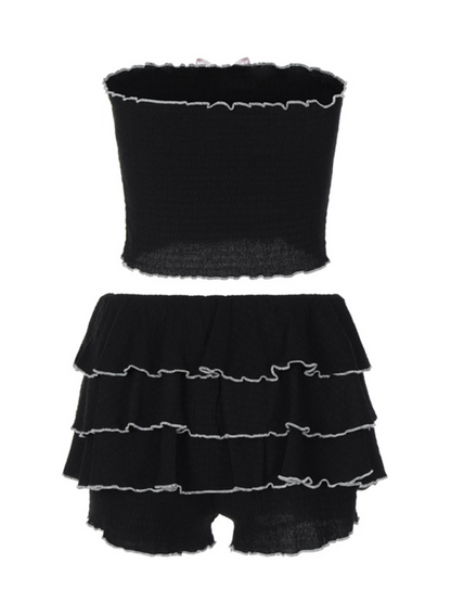 Fashionable and sexy tube top pleated cake skirt suit-Shello's Creative Boutique