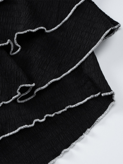 Fashionable and Sexy Tube Top Pleated Cake Skirt Suit