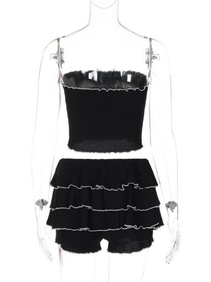 Fashionable and sexy tube top pleated cake skirt suit-Shello's Creative Boutique