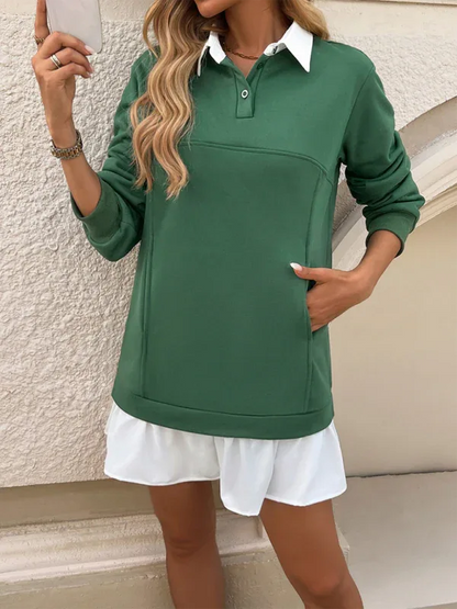 Women's Casual Polo Neck Dress with Pockets – Effortless Relaxed Style - Shello's Creative Boutique