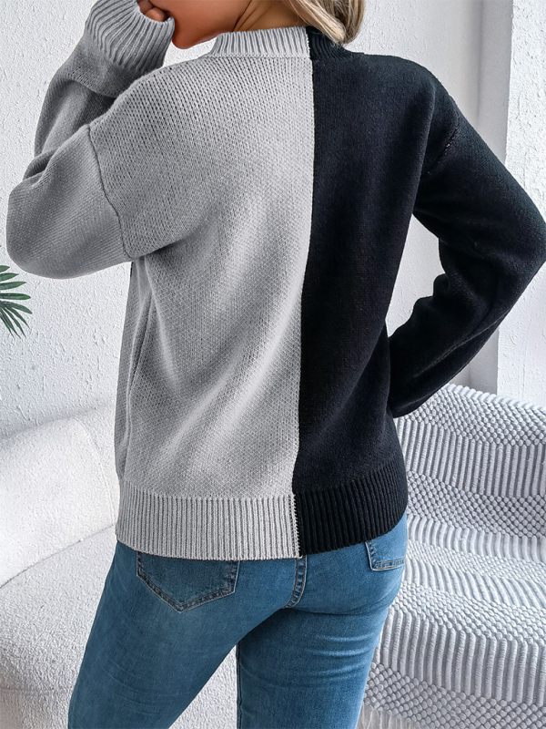 Halloween Spooky Pumpkin Clashing Colour Knit Long Sleeve Pullover Sweater—Festive and Fun for Women