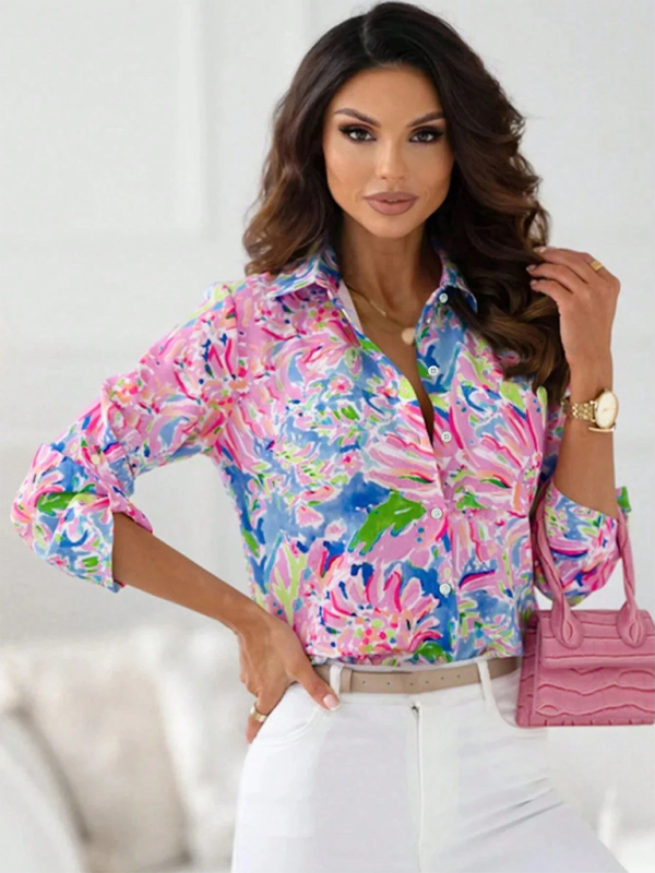 Printed Lapel Long Sleeve Casual Women's Cardigan Shirt—Effortless Style for Autumn-Winter