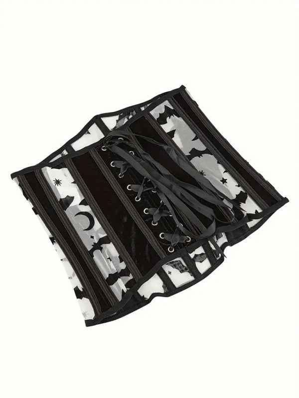 Halloween New Belly Band Herringbone Flannel Bat Print Corset—Stylish and Festive