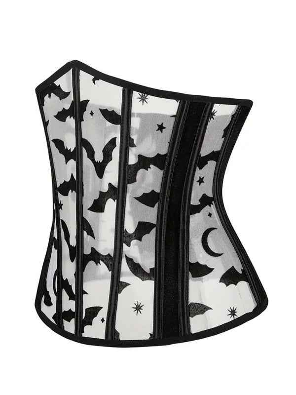 Halloween New Belly Band Herringbone Flannel Bat Print Corset—Stylish and Festive