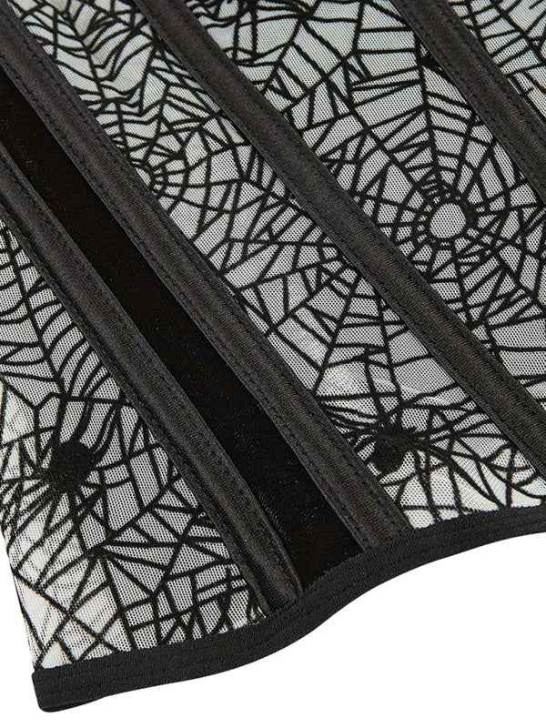 Halloween Belly Band Fish Bone Shaping Waistband—Spider Flocking Printed Waistband