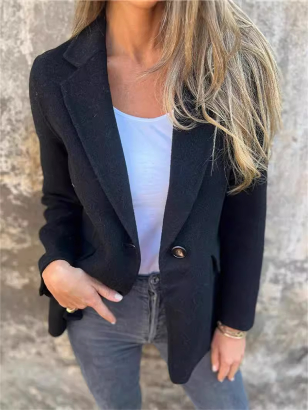 Casual Buttoned Solid Colour Tweed Jacket
