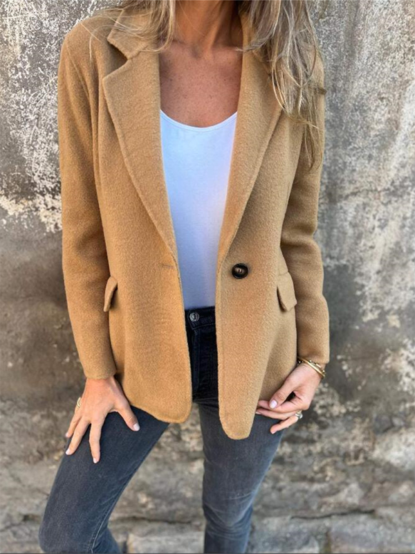 Casual Buttoned Solid Colour Tweed Jacket