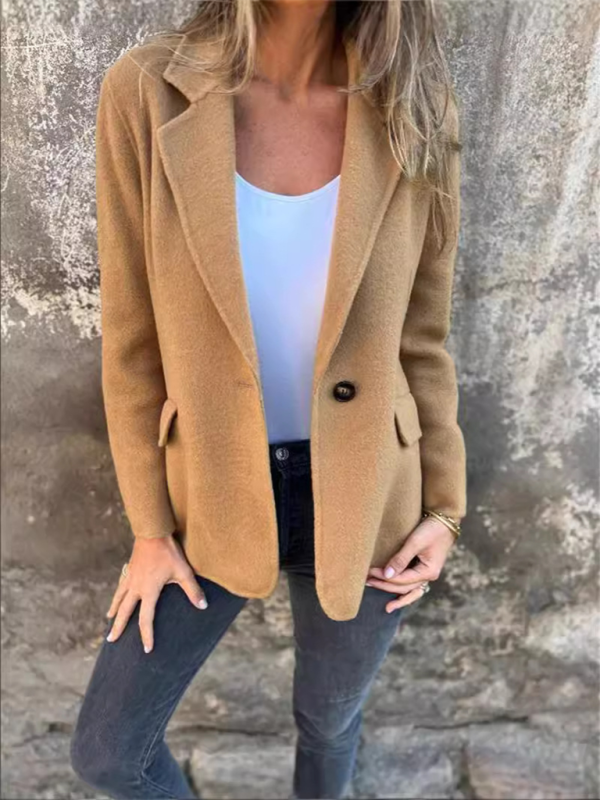 Casual Buttoned Solid Colour Tweed Jacket