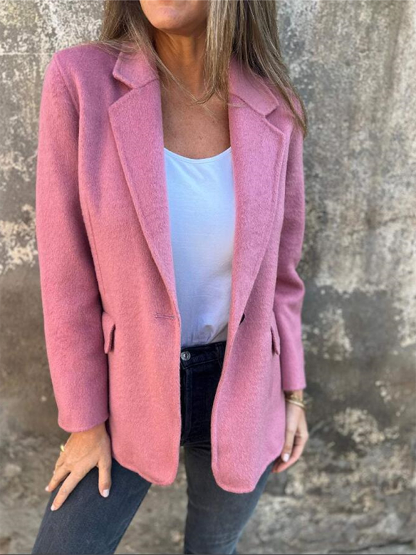 Casual Buttoned Solid Colour Tweed Jacket