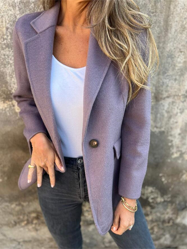 Casual Buttoned Solid Colour Tweed Jacket